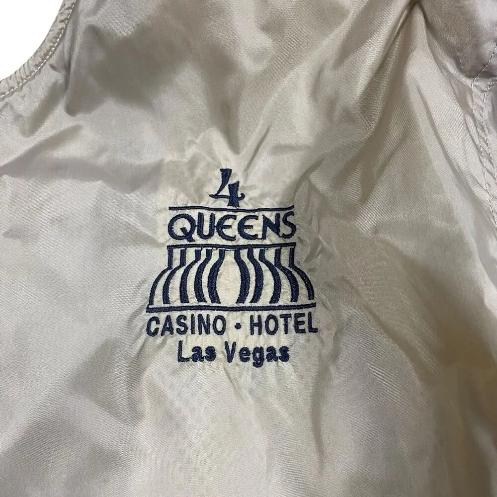 Vintage Las Vegas Bomber Jacket Mens MED Tan‎ Nylon 4 Queens Casino 90s Pockets